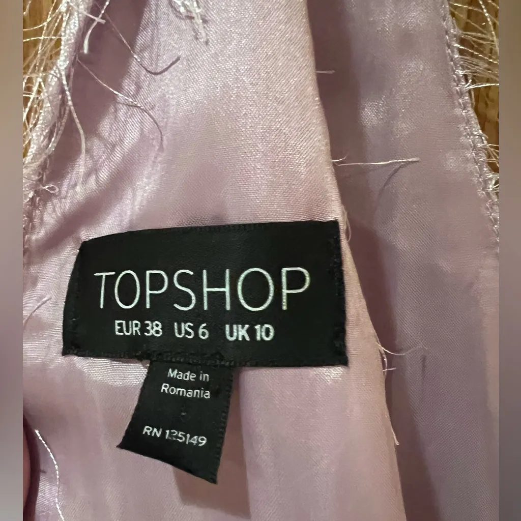 TOPSHOP Lilac Metallic Fuzzy Fringe Deep‎ Plunging V-Back Mini Slip Dress Size 6 - Image 13