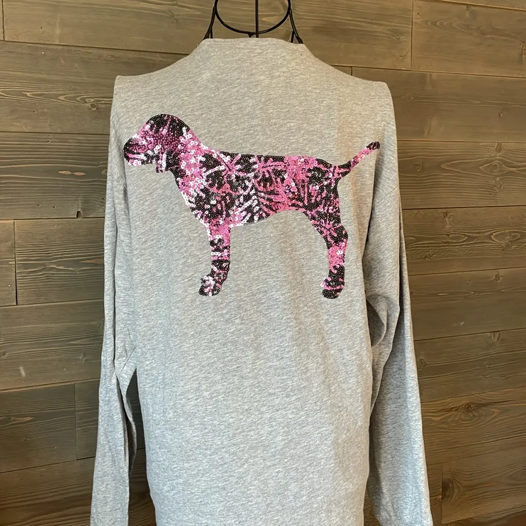 Victoria’s Secret pink, long sleeve gray sequence top - Image 3