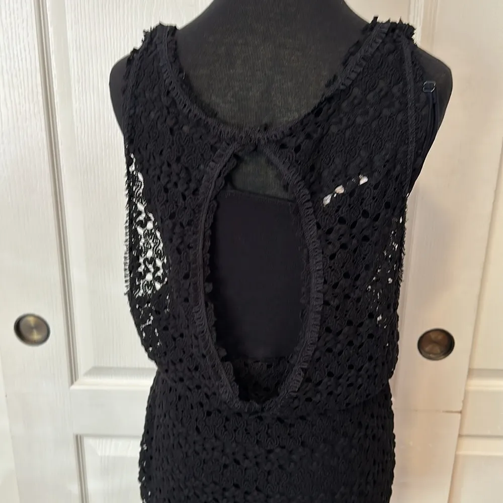FREE PEOPLE BLACK CROCHET KNIT BOHO DRESS - Image 4