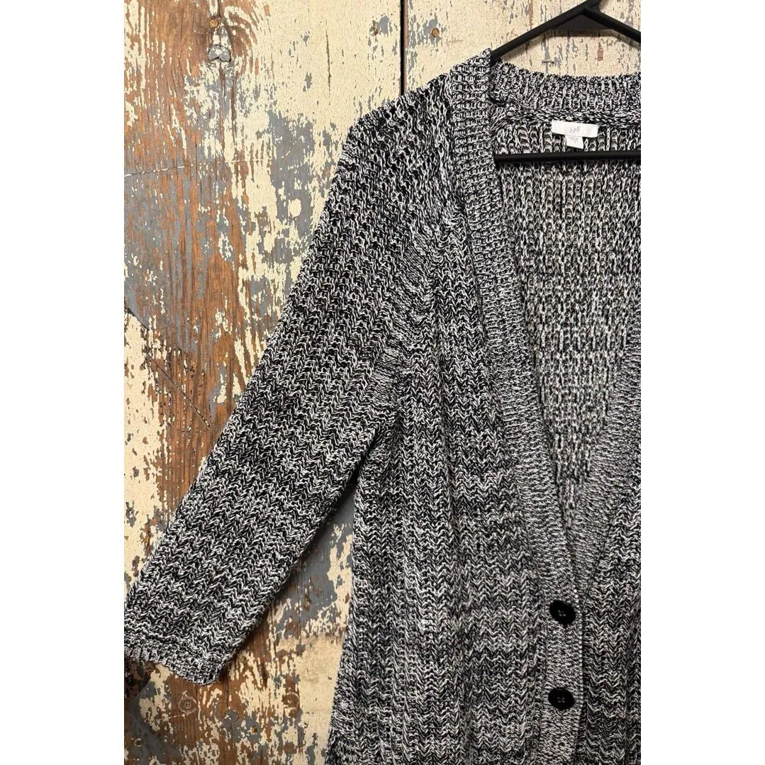 J. Jill Women's Black White Chunky Crochet Knit Cardigan Sweater, size Small - Image 4