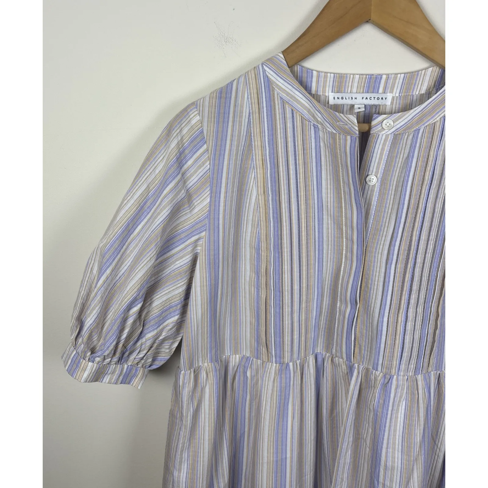 English Factory Dress Womens Sz S Prairie Midi Tiered Cottage Cotton Pastel - Image 6