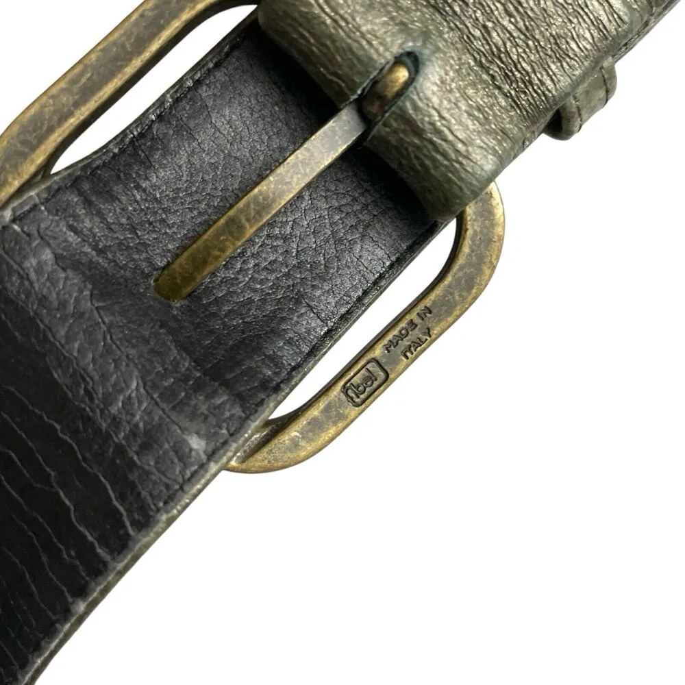 Vtg Suzi Roher Leather Belt Small Womens Green Metallic Brass Abel Canada 1.5" - Image 8