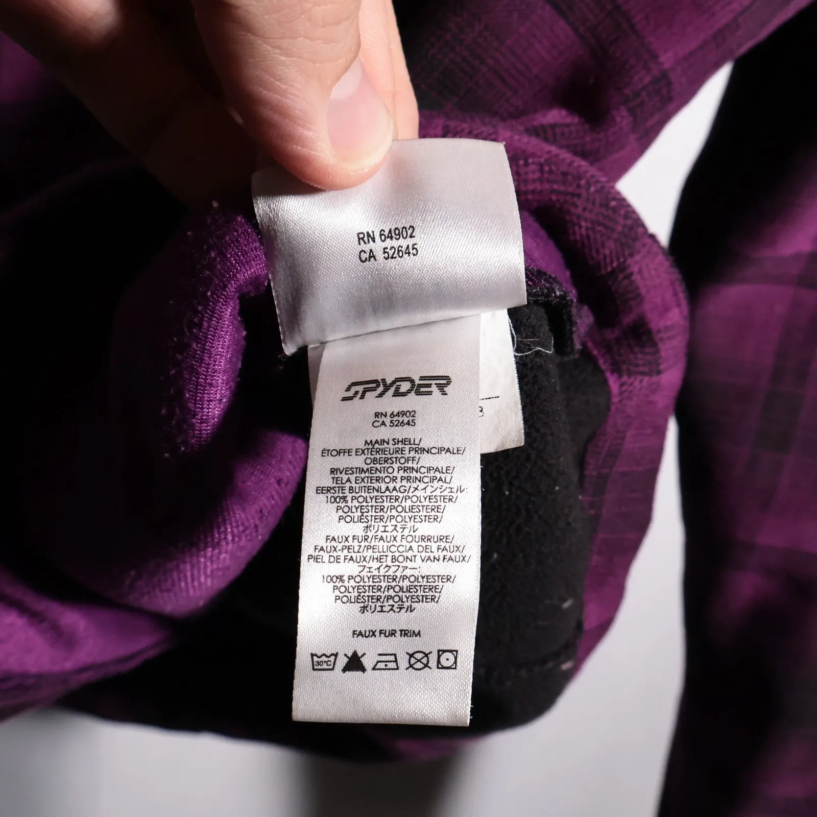 Spyder Womens Plaid Fleece Lined Hooded Jacket Purple Black Size Small Outdoor - Image 5