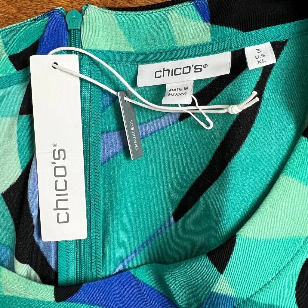 Chicos 3‎ Travelers Maxi Dress XL Green Leafy Oasis Cap Sleeve Belted Waist New - Image 8