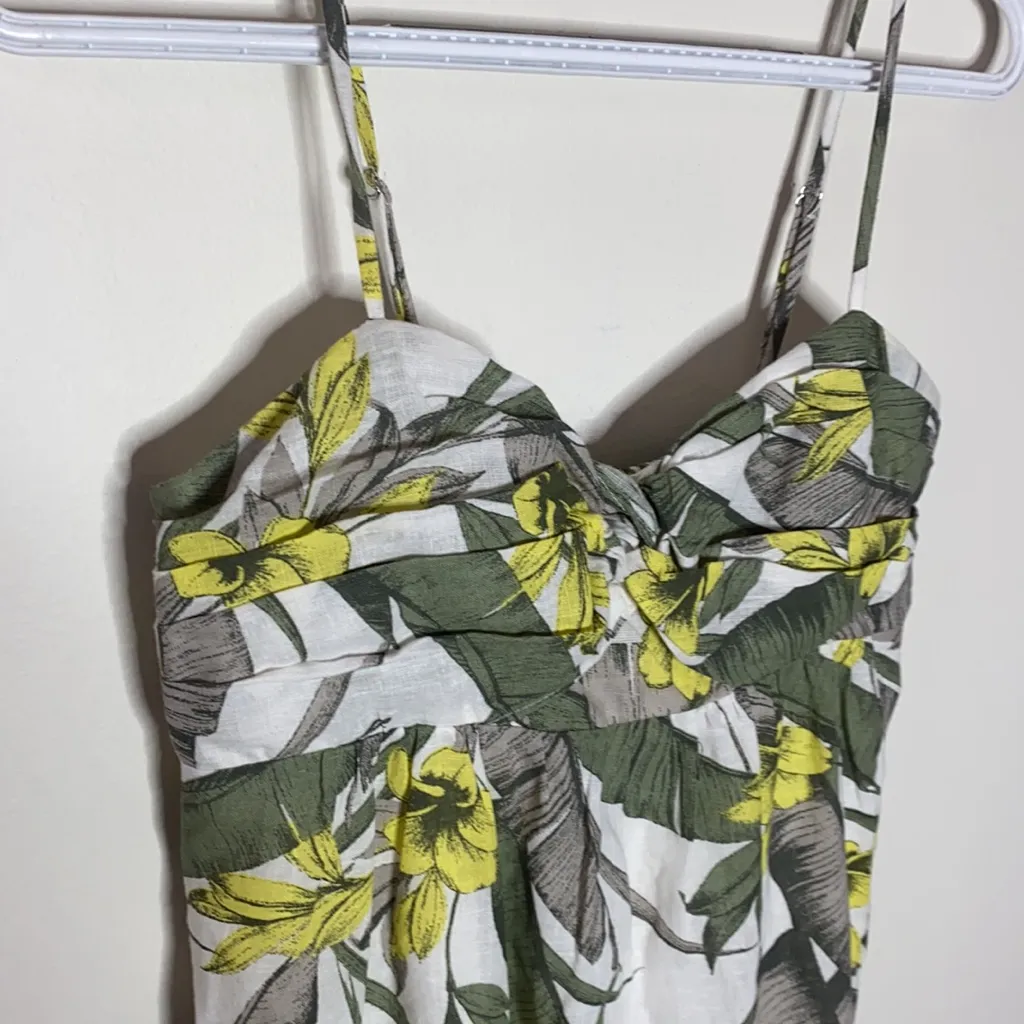 New Banana Republic Factory front knot linen floral tropical midi dress sz 0 Yellow - Image 6
