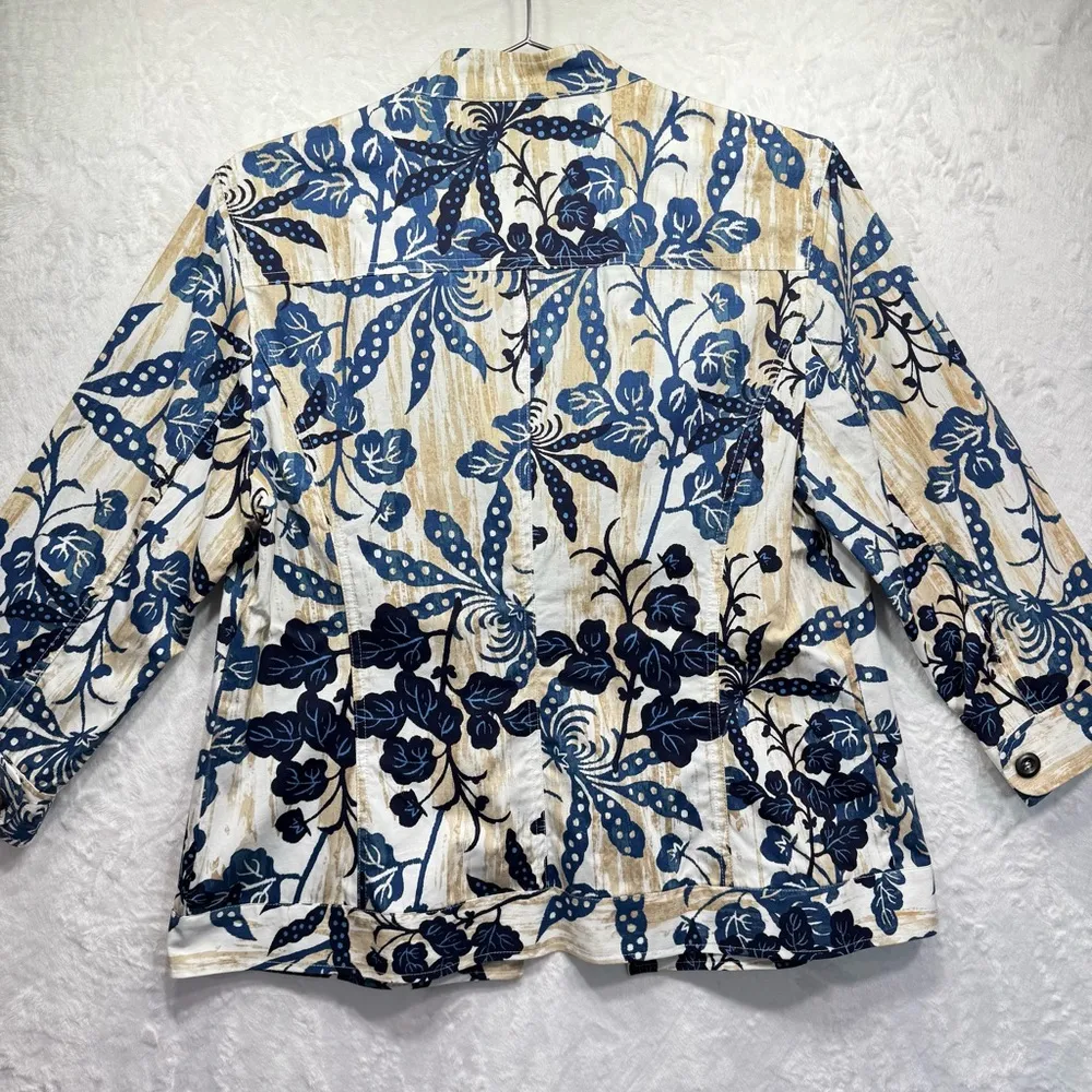 Chico’s Floral Leaf Print Open Front Lightweight Topper Jacket 3/4 Sleeve 1/M - Image 3