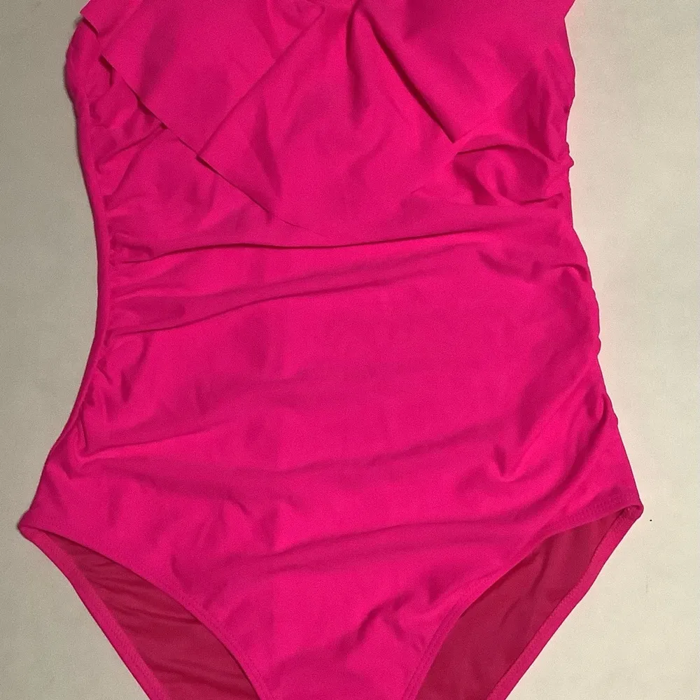 Vibrant Pink Ruffled One Piece Swimsuit with Deep V - Image 3