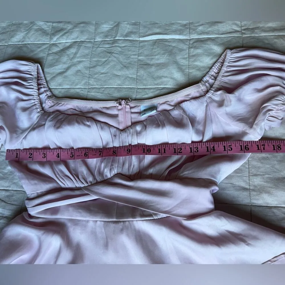 Selfie Leslie Pastel Pink Coquette Bow Tie Back Ruffled Milkmaid Romper - Medium - Image 6