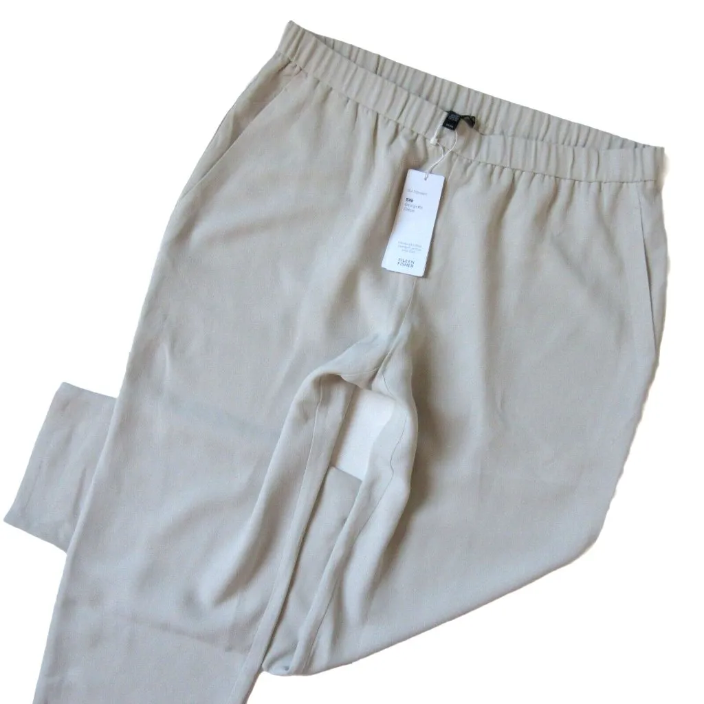 NWT Eileen Fisher Slouchy Ankle in Bone Silk Georgette Pull-on Crop Pants PS - Image 2