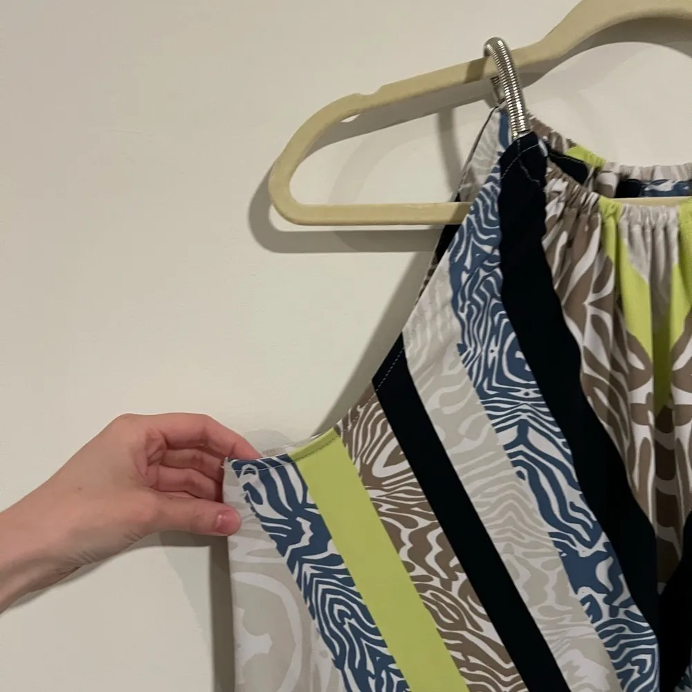 Alfani women’s multi color geometric tank with silver metal strap loose top Lg - Image 2