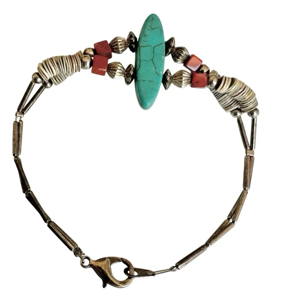 Southwestern Dyed Howlite, Coral & Shell Beaded Bracelet - Image 7