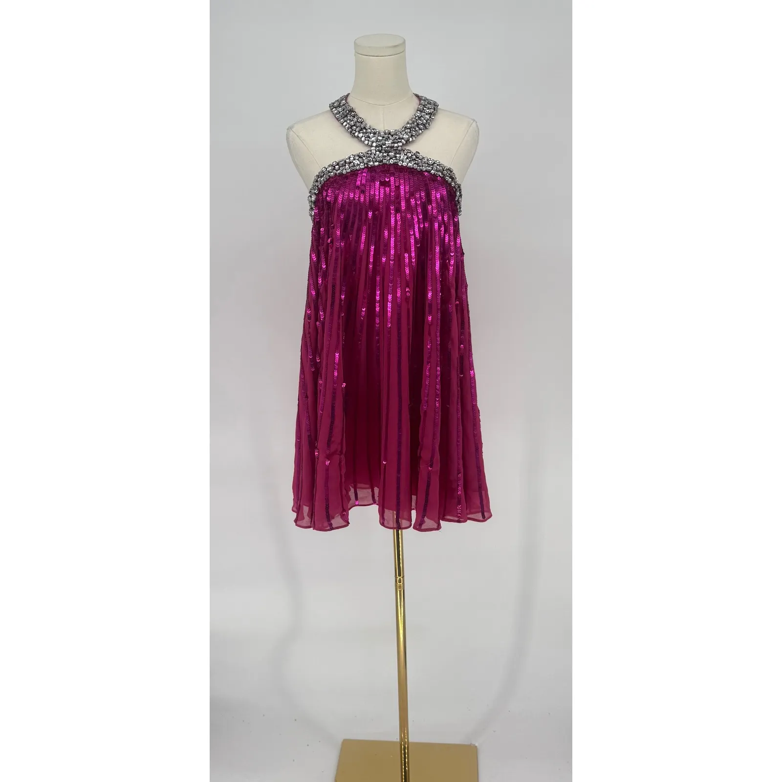 Mac Duggal 10996 Hot Pink Embellished Halter Trapeze Dress Sz 2 NWT - Image 5