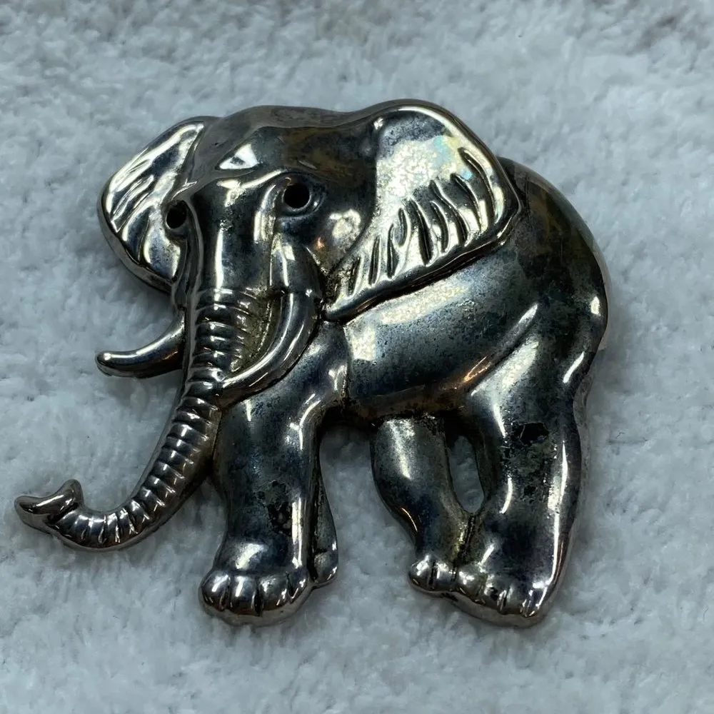Vintage Best Silver Tone Elephant Pin Brooch Pendant Signed Alabama Fan Jewelry - Image 2
