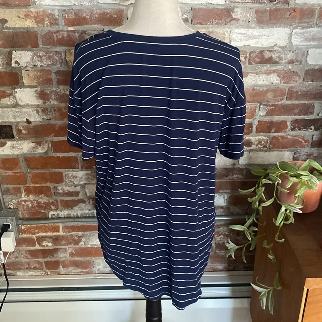 Time and Tru Navy Blue and White Striped Short Sleeve Oversized T Shirt Size S - Image 4