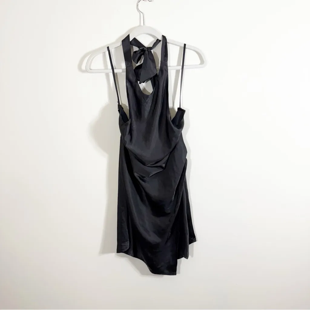 NWT Selfie Leslie Sonoma Halterneck Faux Wrap Twist Back Mini Dress Black Large - Image 3