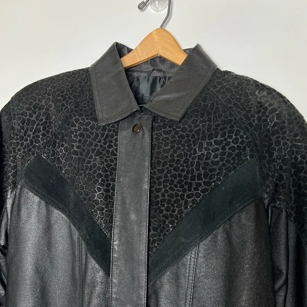 Vintage Euro Mond Of California Printed Genuine Leather Black Jacket Western - Image 6