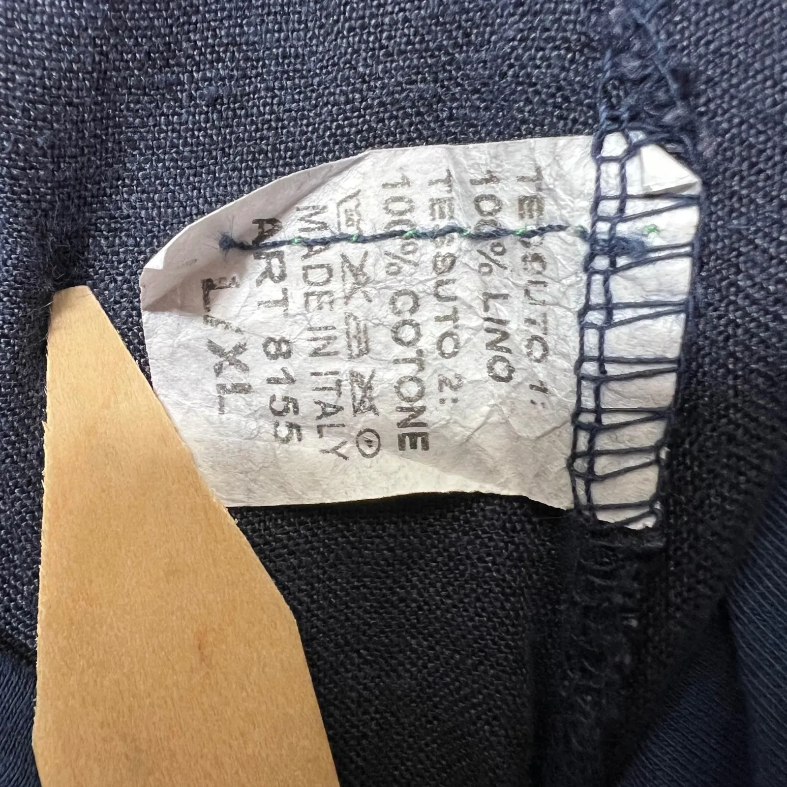 Made in Italy Linen Wide Leg Crop Pants Navy Elastic Waist Boho Fringe Trim L/XL Blue Size L - Image 8