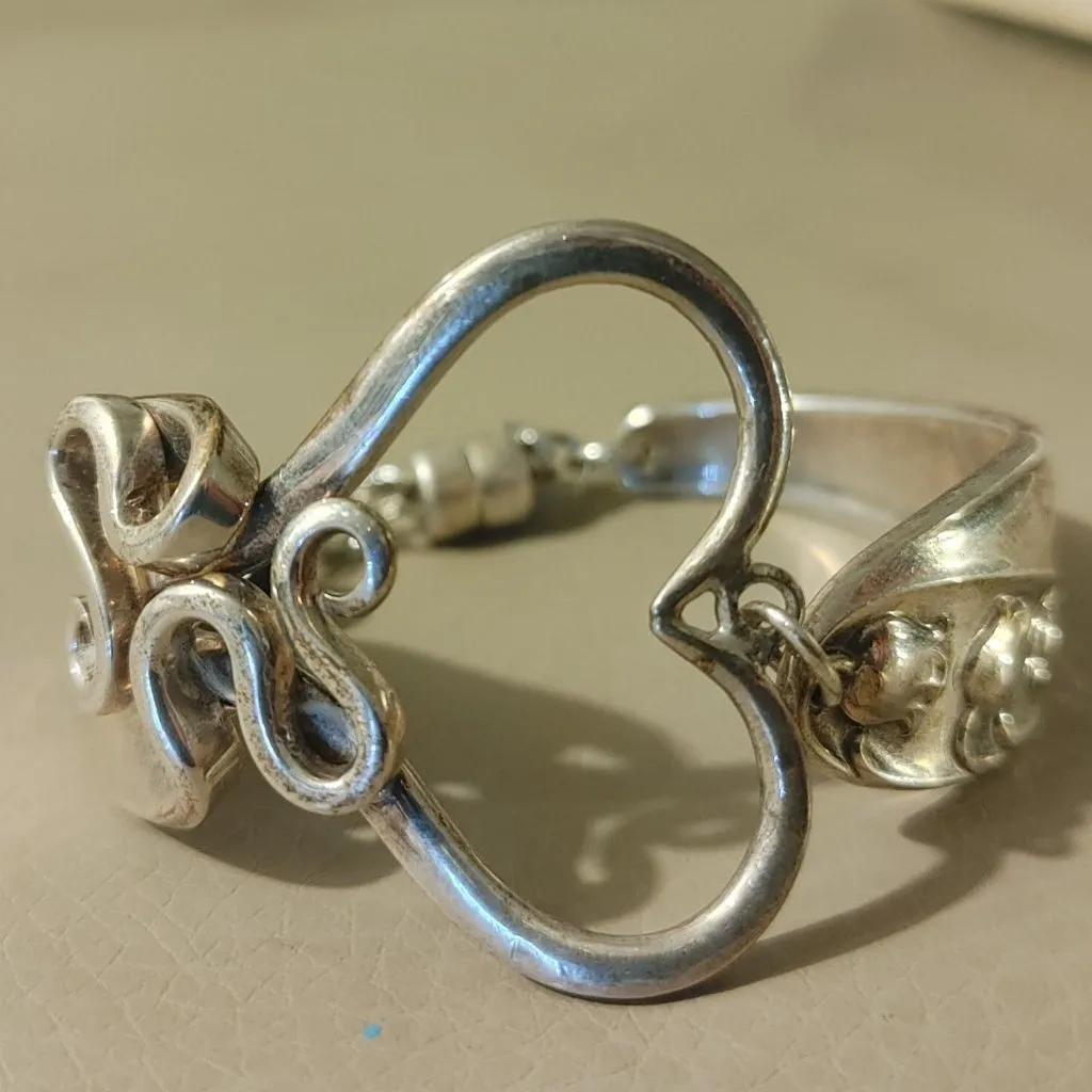 Heart Bracelet 1950 Gorham Sterling 14K WG Clasp 6 Fork Art Lily of The Valley Silver - Image 13