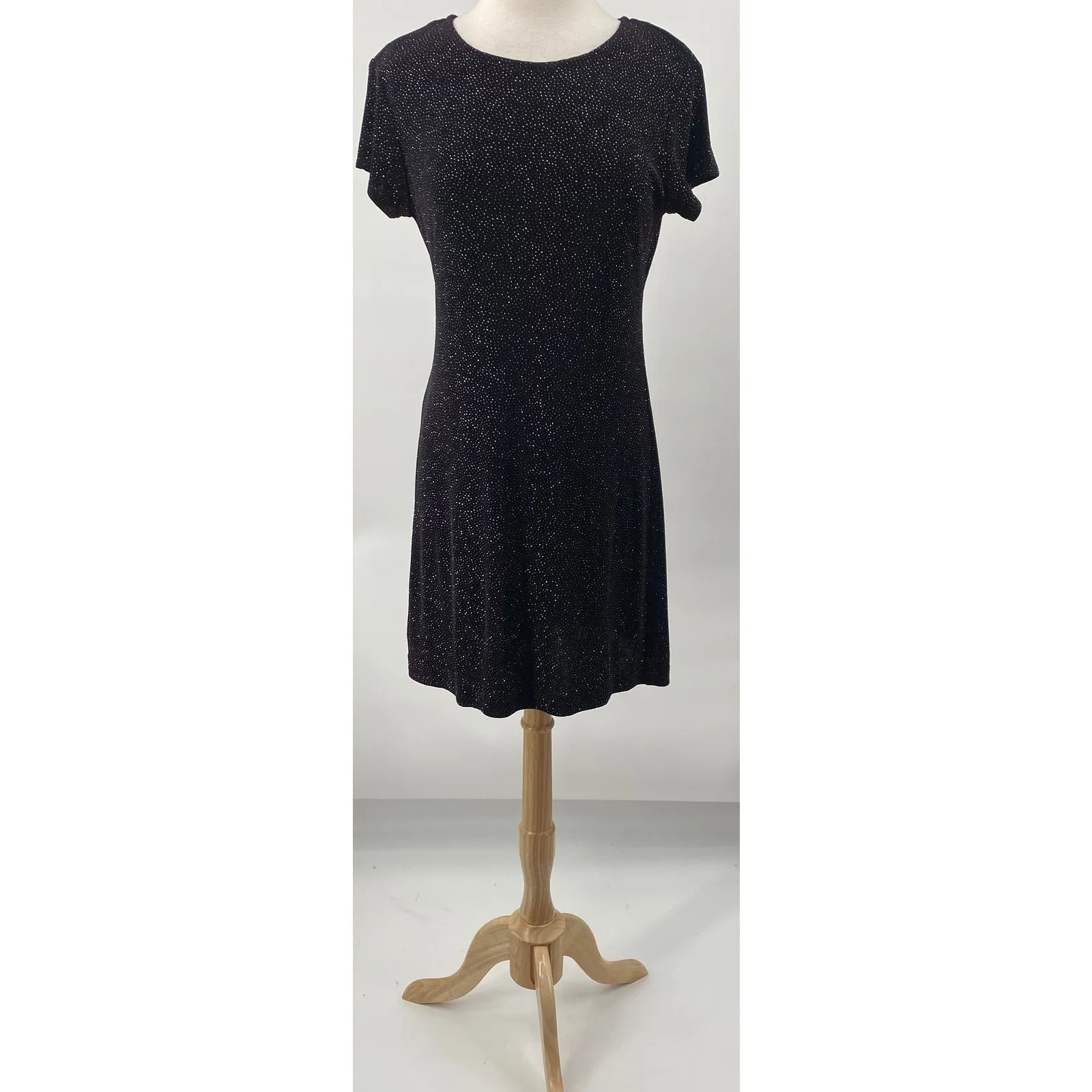 Vintage 90s Betsy & Adam Mini Dress Sparkle Stretch Knit Black Silver NEW Medium - Image 3