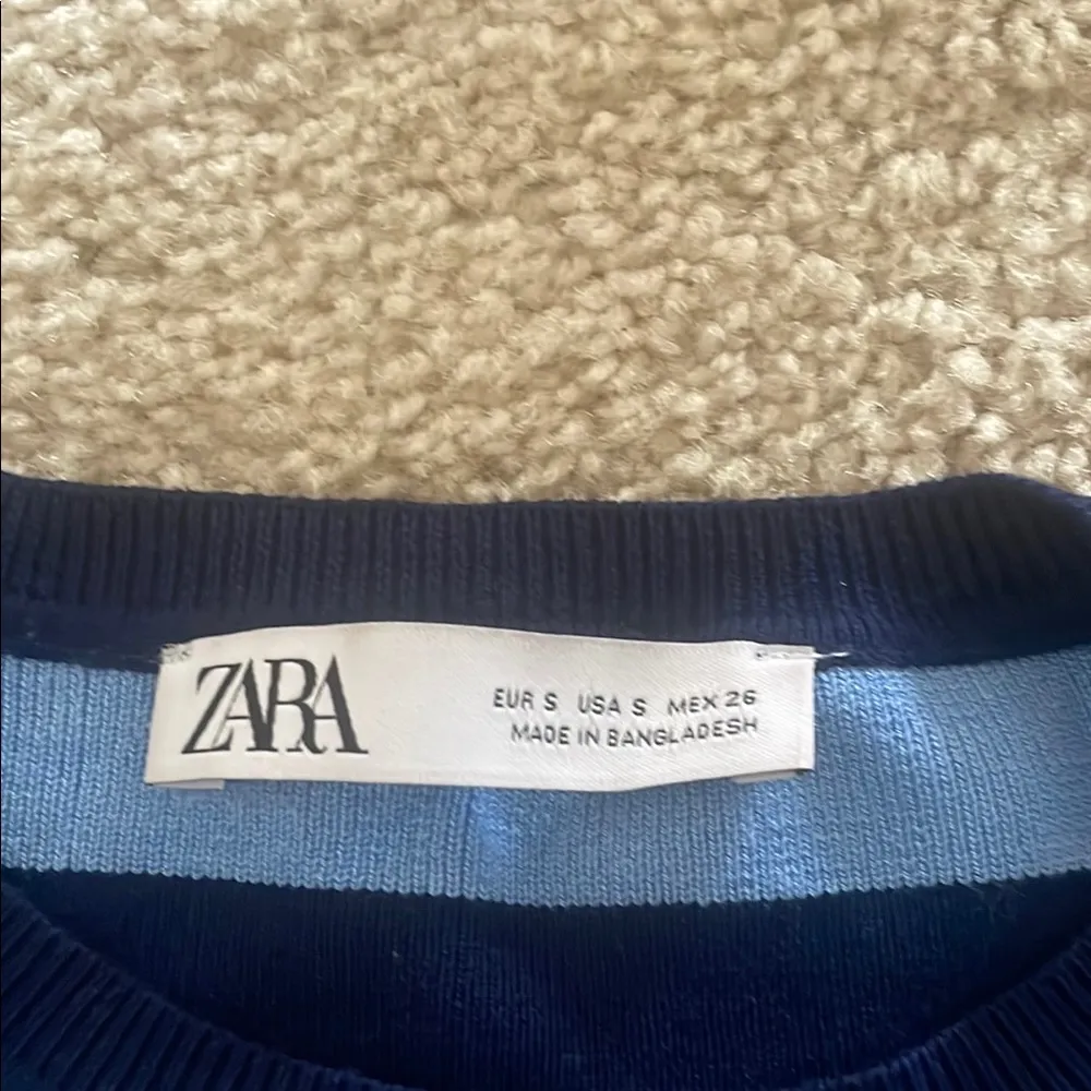 Zara Blue Long Sleeve Tee with Nautical Stripes - Image 3
