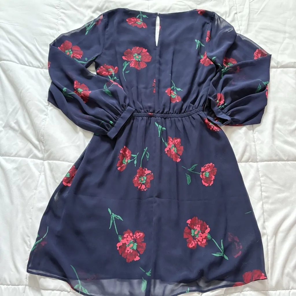 Express Dress Womens Size XS Blue Mini Long Sleeve Vampire Grunge Floral Summer - Image 8