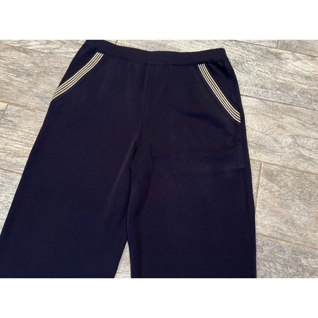 Exclusively Misook Pants size Small Nautical Pull On Acrylic Trousers Dress Blue - Image 7