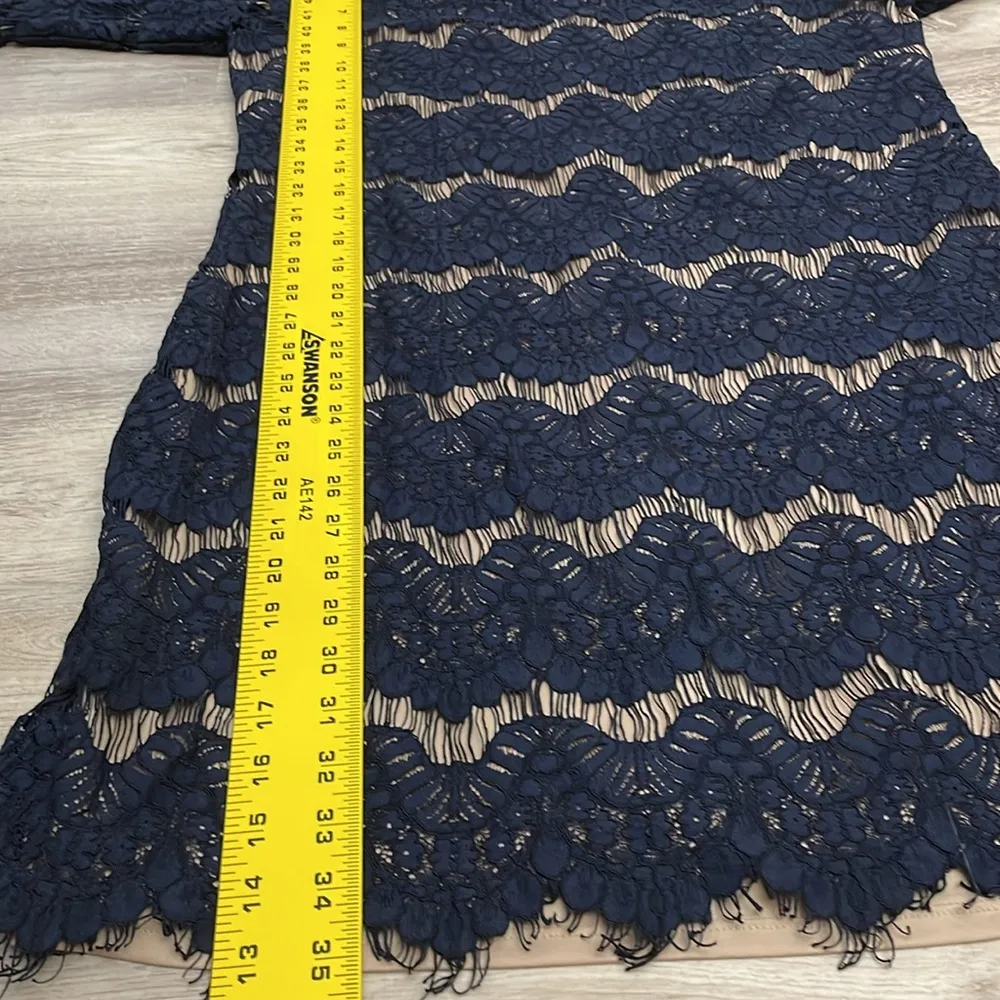 Navy Blue Lace Overlay 3/4 Sleeve Knee Length Cocktail Dress Size 14 - Image 13
