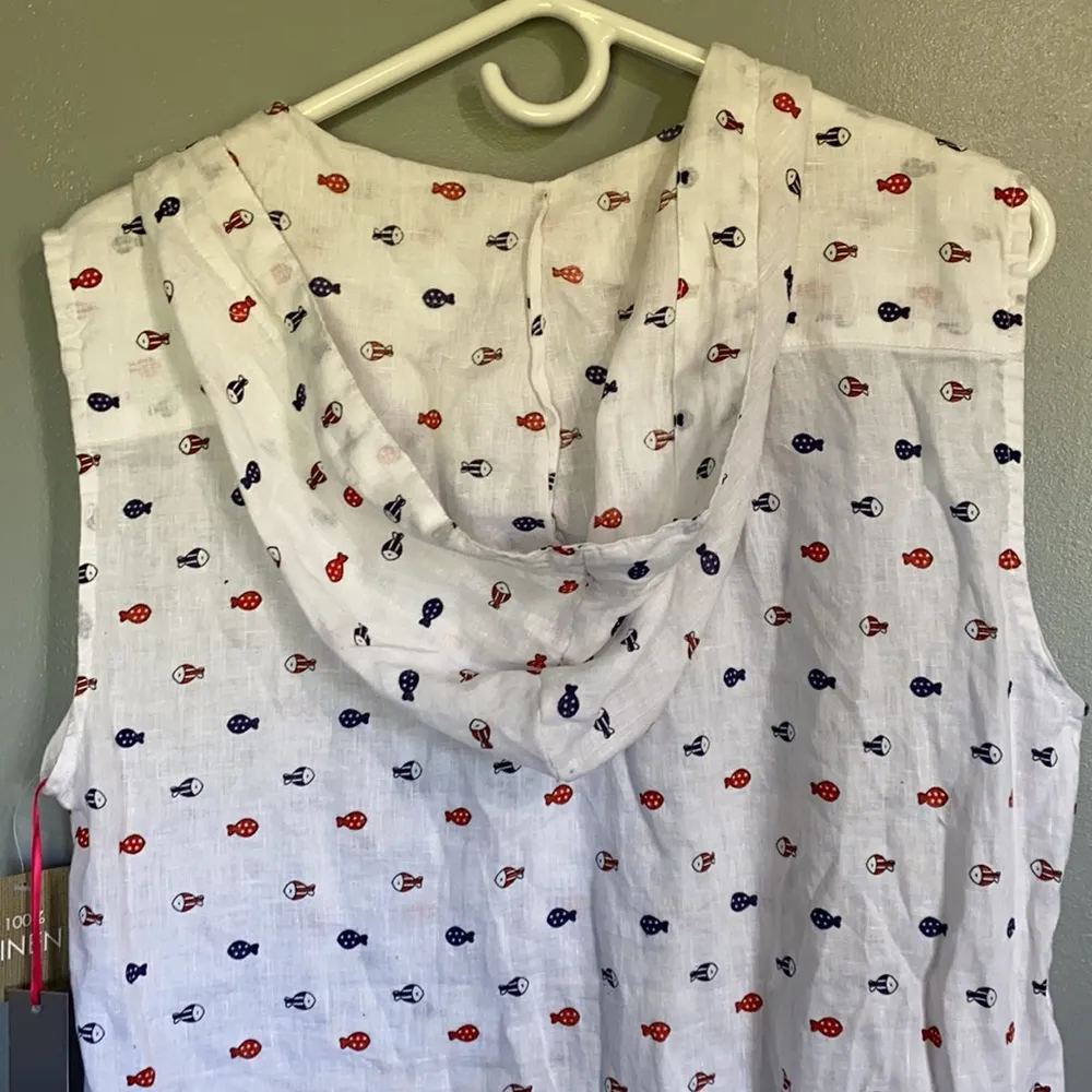 Forcynthia Beachwear Fish Linen Hooded Coverup, Large White - Image 7