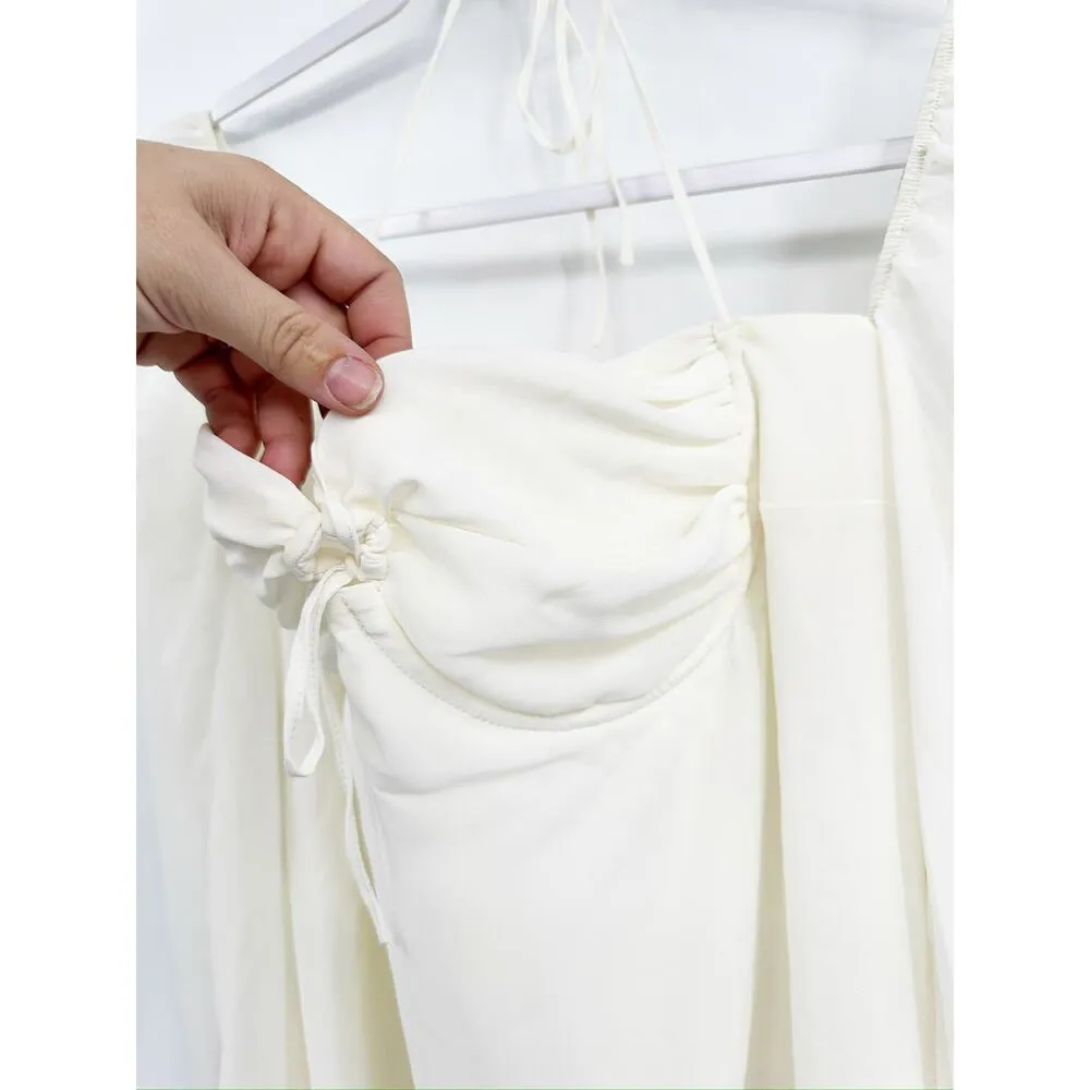 House of Cb Babydoll Ivory Chiffon Halter Mini Dress L+ NEW - Image 4