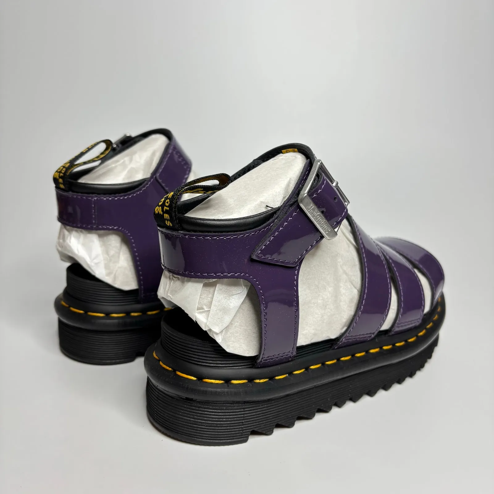 Dr. Martens Blaire Leather Fisherman Strap Sandals in Blackcurrant Patent Lamper - Image 5