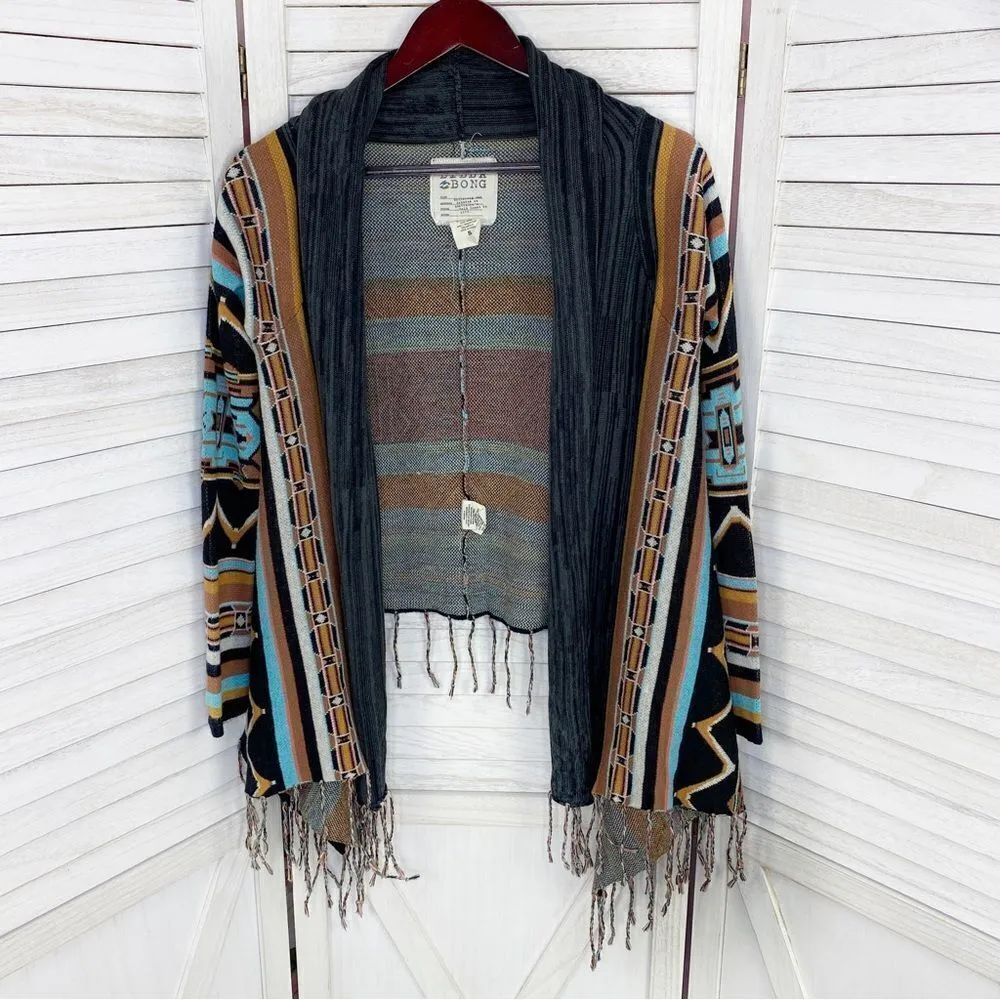 Billabong Dream Chaser Aztec Southwestern Boho Fringe Hem Cardigan Sweater Small - Image 9