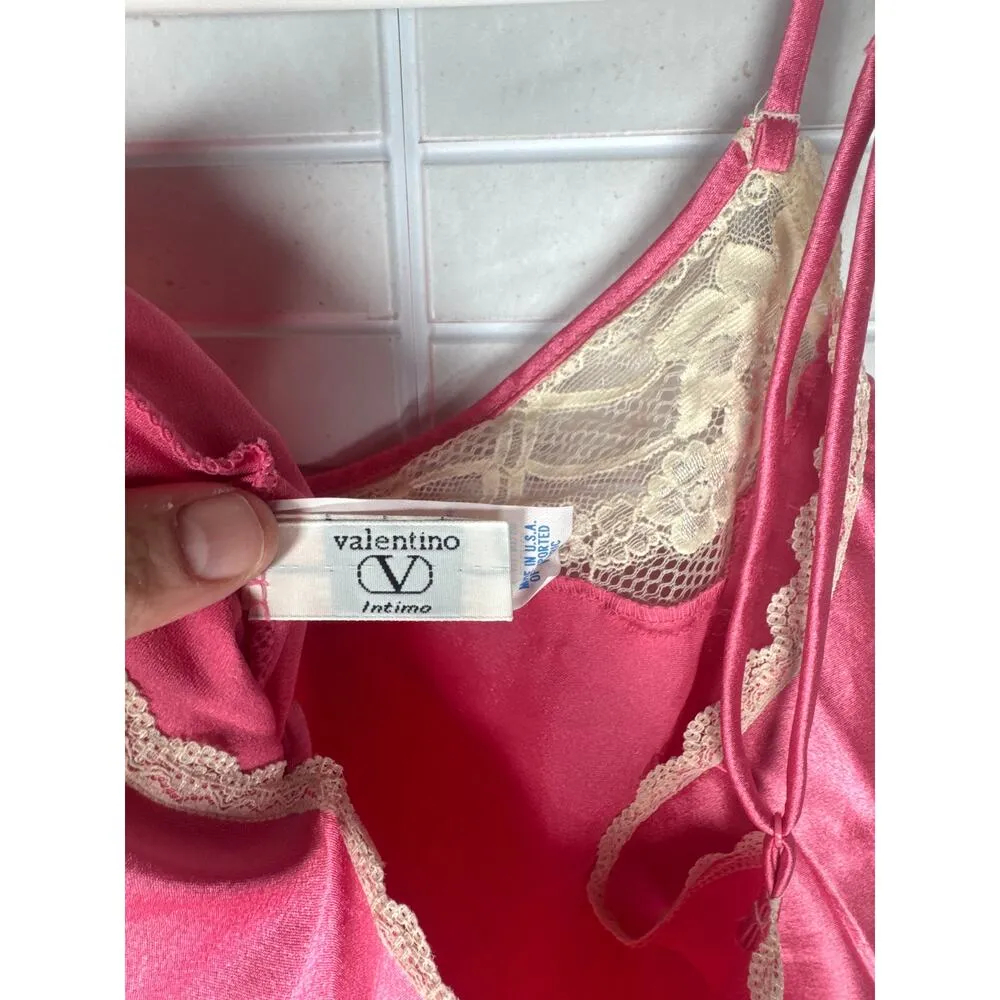 Vintage Valentino Camisole Medium Pink Cream Lace Trim Slip Tank Top Polyester - Image 5