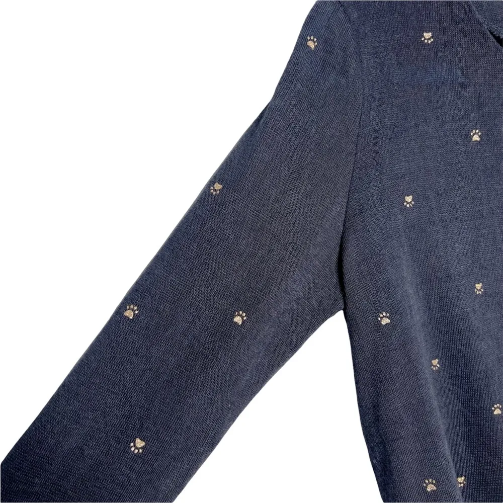 Grace & Mila Navy Blue Gold Glitter Paw Print Button Back Woven Blouse Size L - Image 2