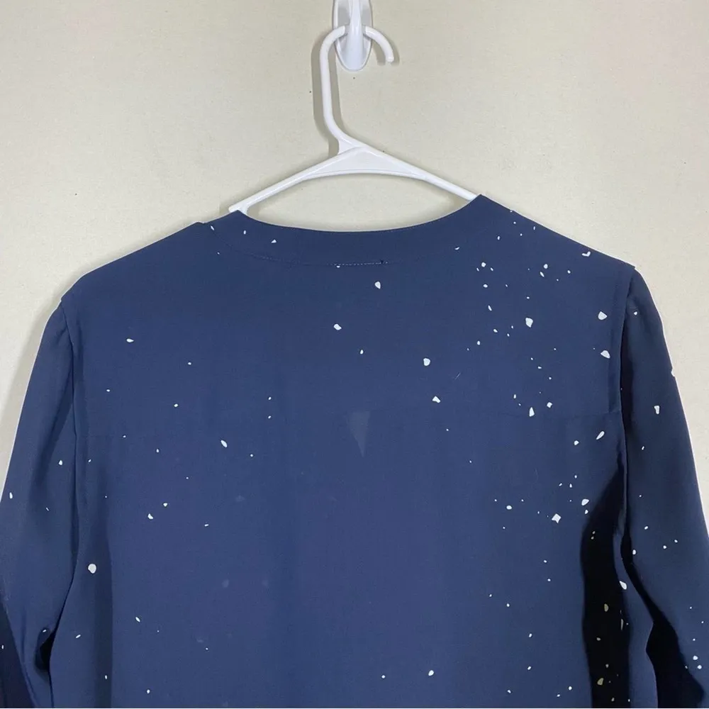 Closed Navy Blue Splatter Dot Print Blouse - Image 4