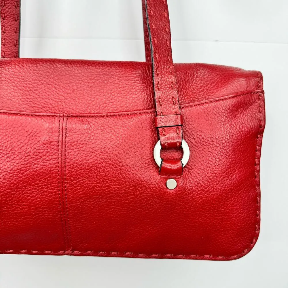 Red Pebbled Leather Purse Handbag Shoulder Bag Top Stitching - Image 8