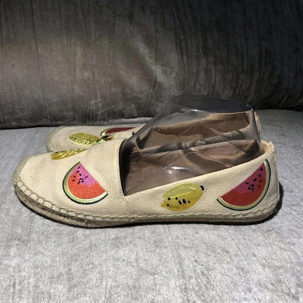 Women's J Crew Slip On Espadrille Flats Shoes Size 8.5 Beige Tropical Fruit - Image 4