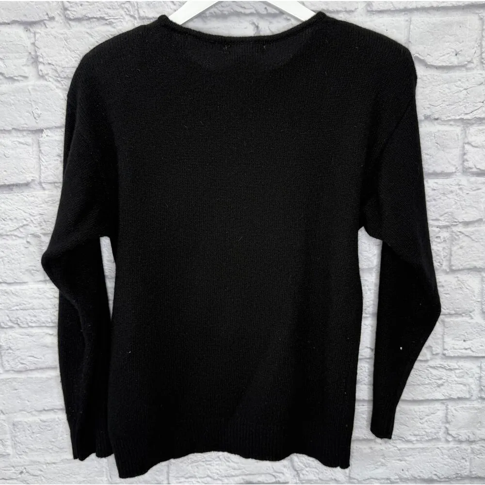 Vintage Colter Bay Womens Christmas Sweater Size M Ornaments Holly Black Wool Size M - Image 4