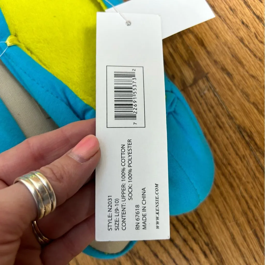 KENSIE Neon 80’s ColorBlock Front Bow Slip On Slippers Memory Foam Size 9/10 NWT - Image 5