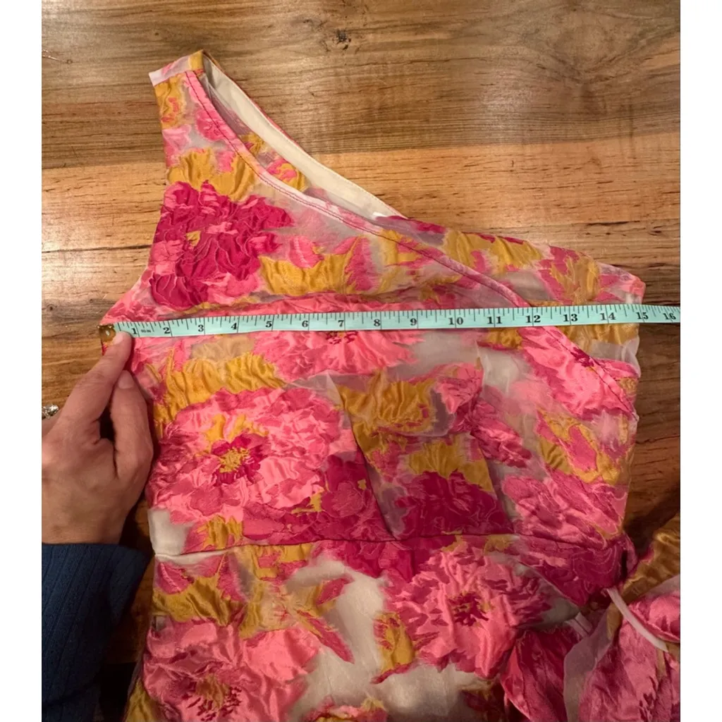 Women's Showpo One Shoulder Dress, Size 0, Pink & Gold Floral - Image 7