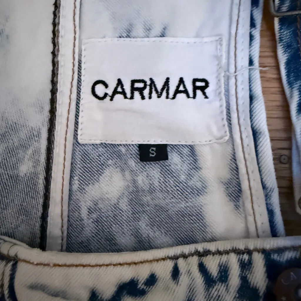 Carmar Denim Overall Romper Shorts Distressed Reap Bleached Size Small Blue - Image 4