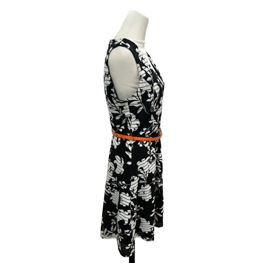 Tommy Hilfiger Fit & Flare Floral Dress Womens Sz 8 Black Sleeveless orange belt - Image 6