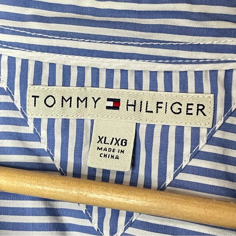 TOMMY HILFIGER Blue & White Pinstripe Button-Down Dress Shirt, XL - Image 9