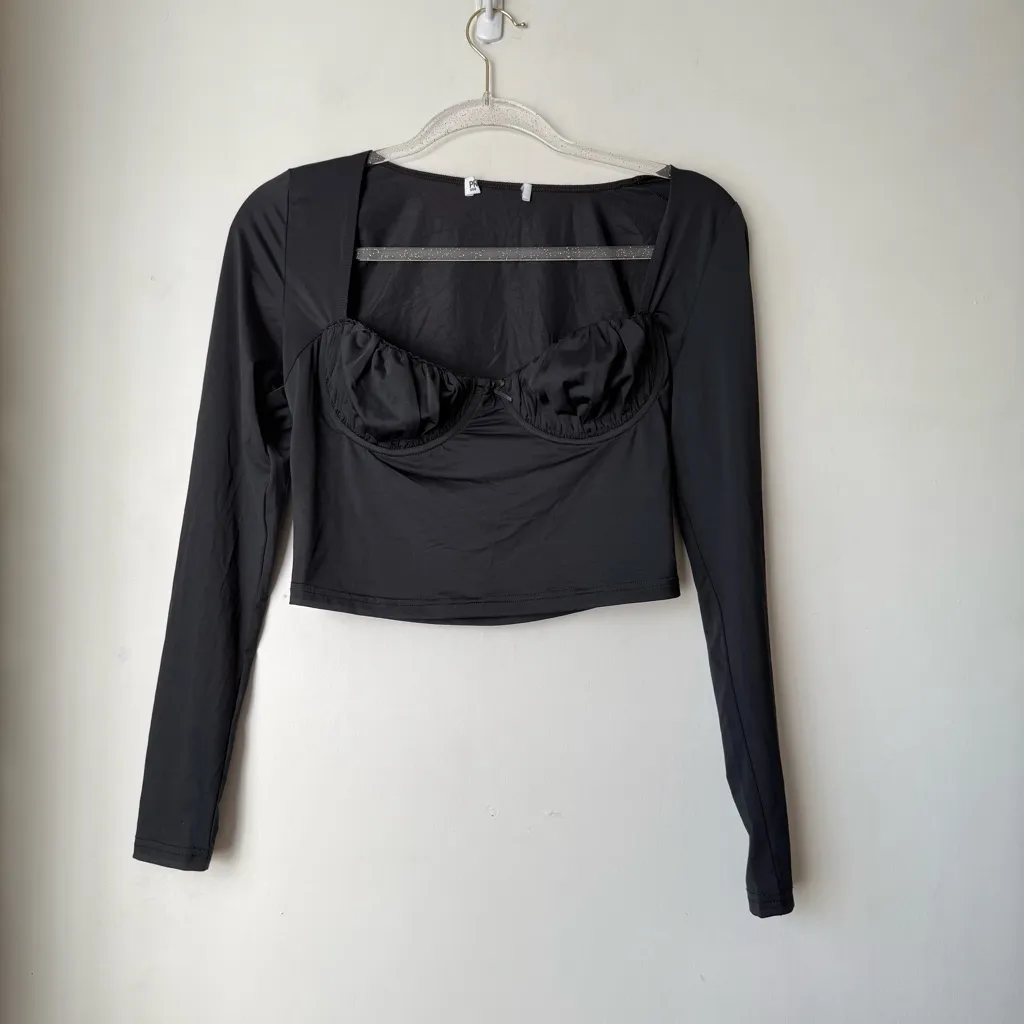 Princess Polly Candyce Black Long Sleeve Crop Top 8 - Image 6