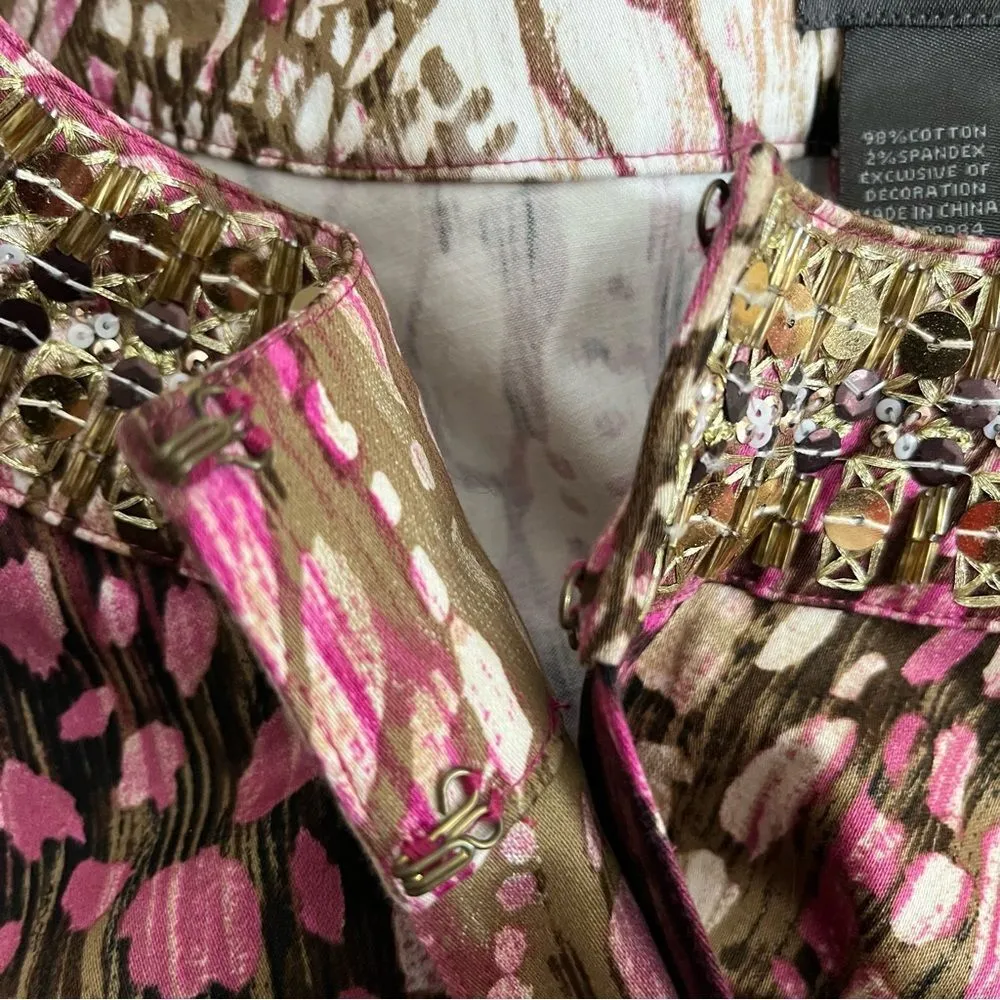CHICOS ADDITIONS Pastel Animal Prints Open Jacket Sequin Collar Size 3 XL - Image 8