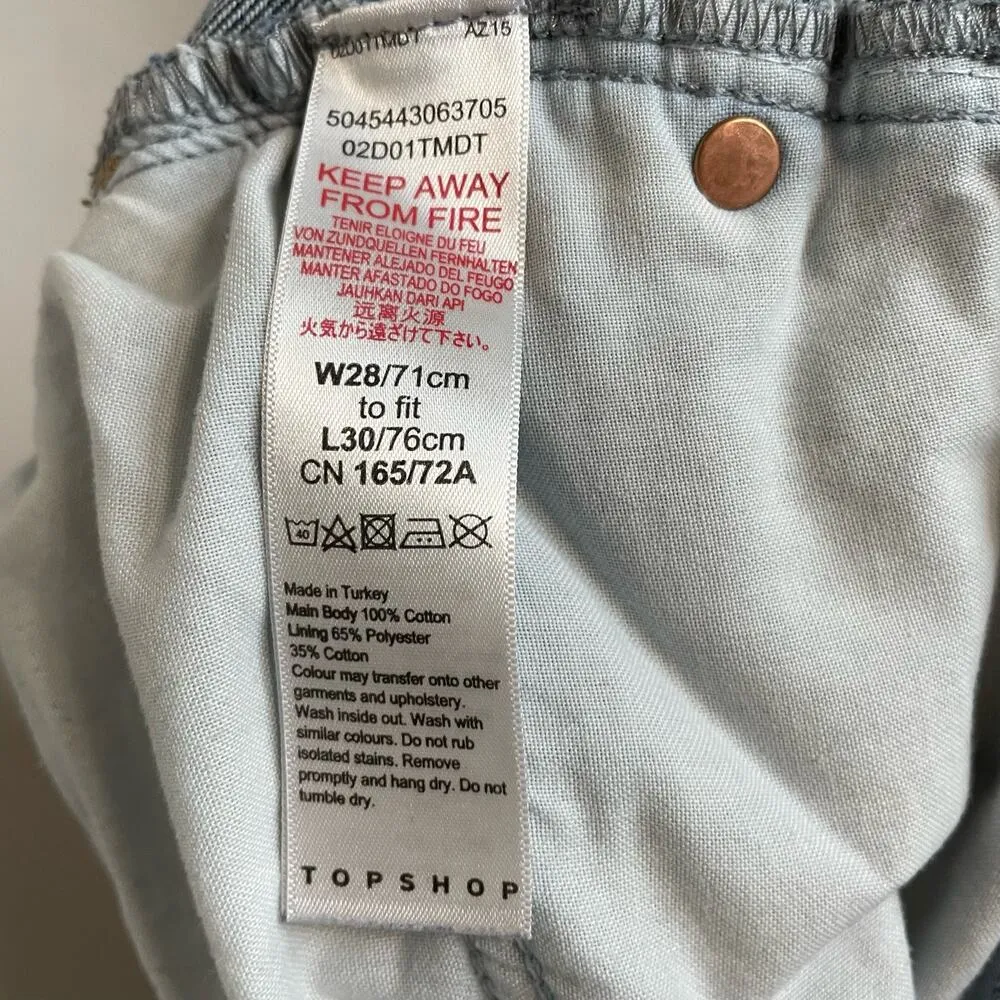 Topshop Straight Leg Jeans 28 Womens Button Fly Denim Distressed Open Knee - Image 6