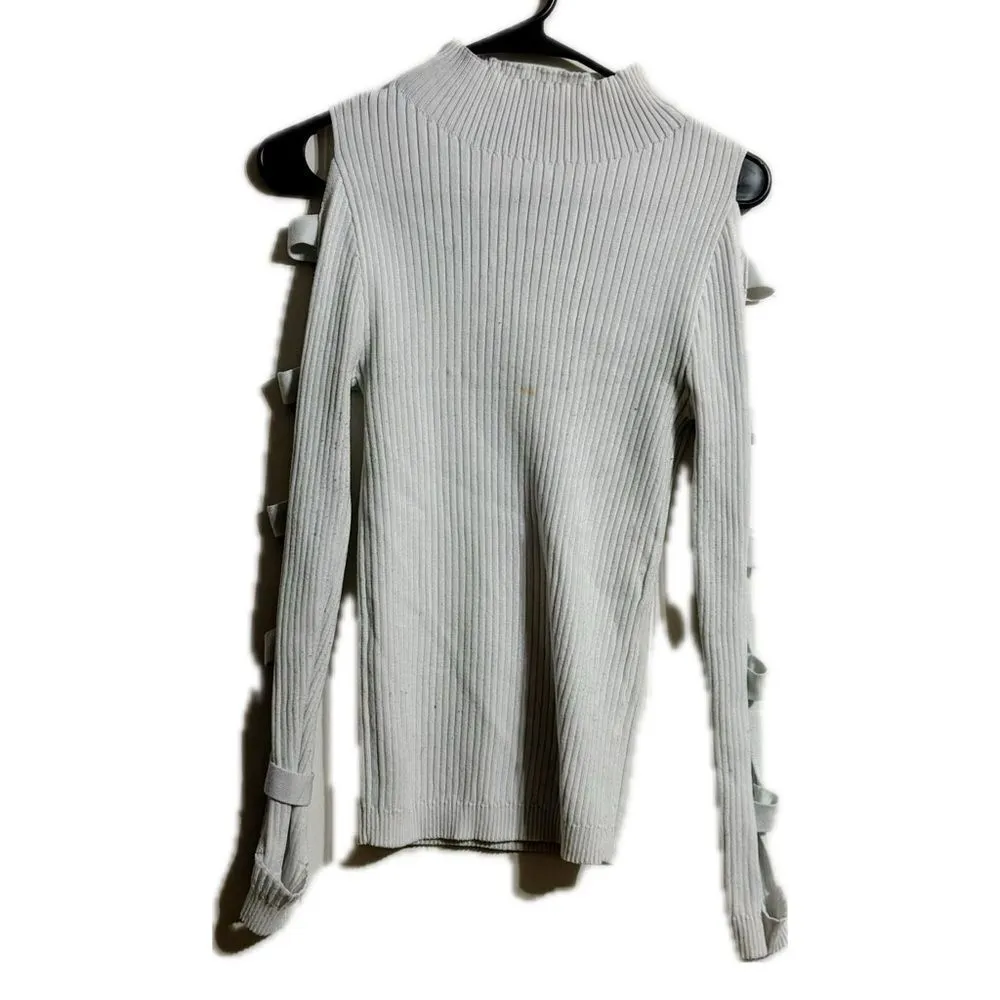Roma Gray Cowl Neck Sweater‎ with Strappy Sleeves - Image 2