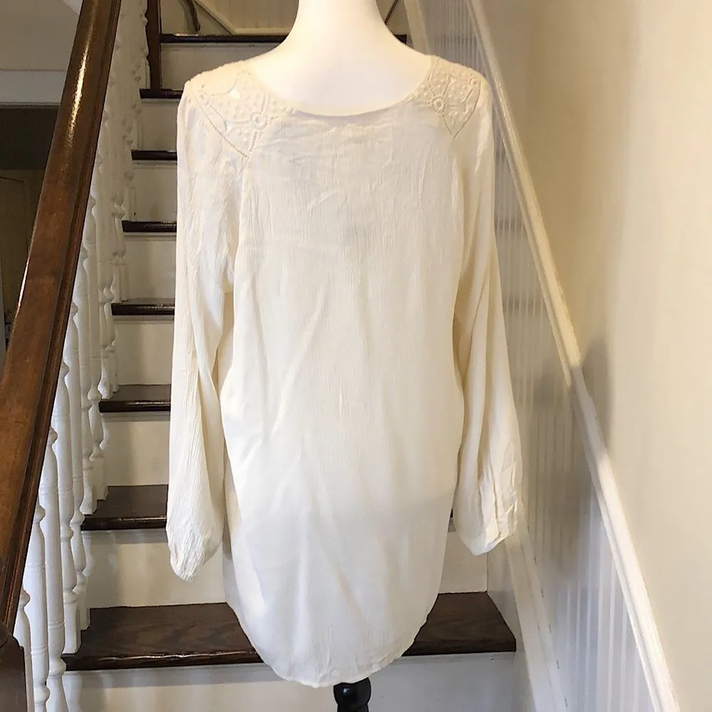 KRAZY KAT Women’s Ivory Crochet Tie Front 3/4 Sleeve Blouse Sz Large NWT - Image 5