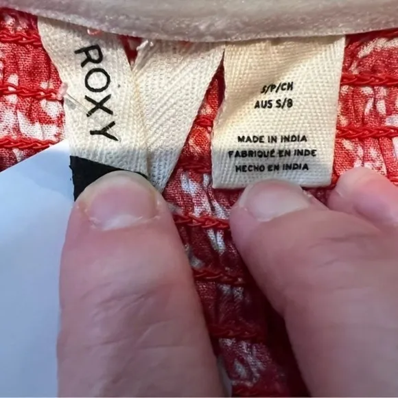 Roxy Smocked Halter Top Floral Print Ruffle Trim‎ Sleeveless Red S - Image 2