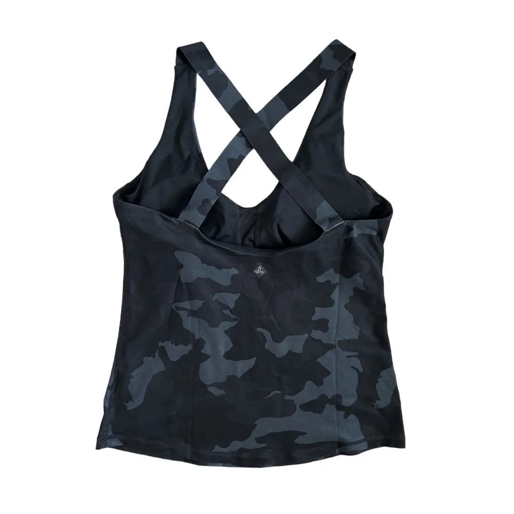 NWT Prana Layna Cross Back Built-in Bra Tank Top | Black Camo | Small - Image 5