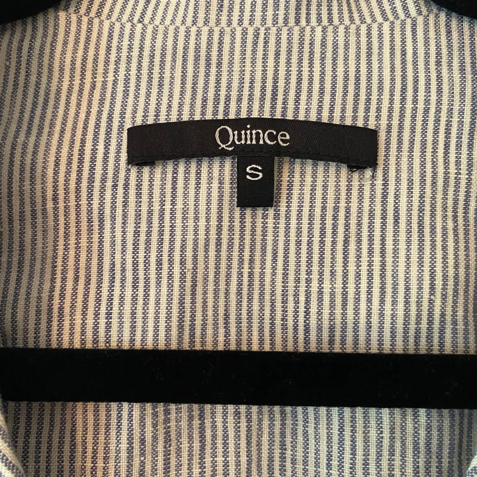 Quince Blue White Stripe Button Down Short Sleeve Blouse 100% Linen Women Small - Image 3